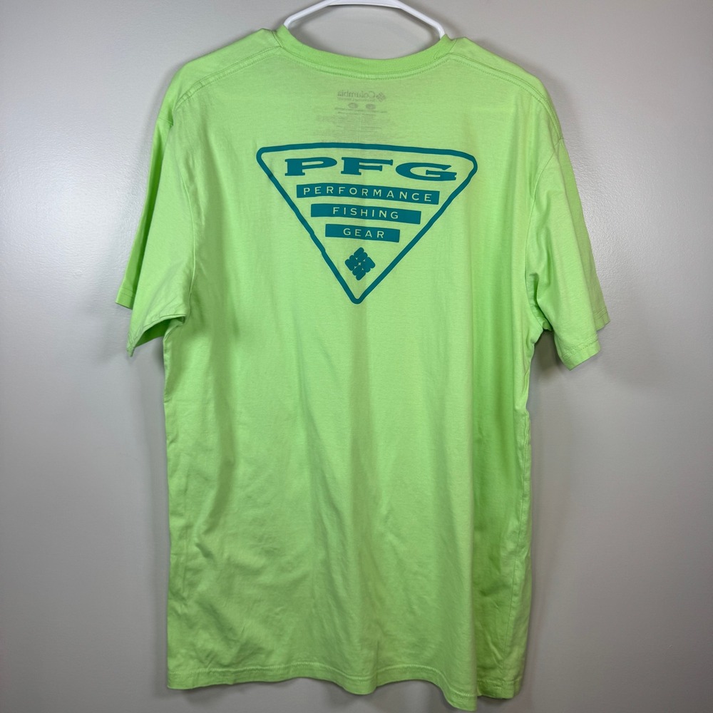 Columbia PFG Graphic Tee Men's L Cotton Lime Green Summer Outdoor Wear Fishing‎